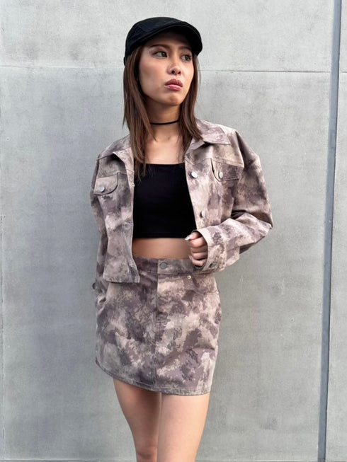 ニュアンス柄短丈シャツ