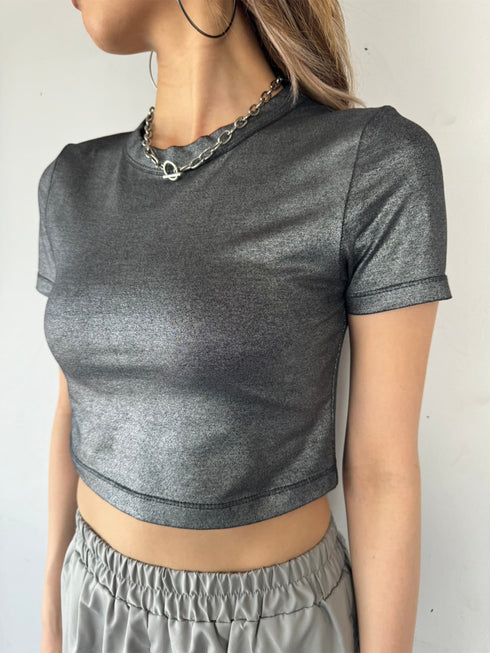 シャイニーショート半袖トップス