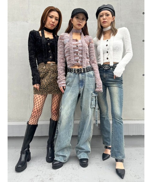 ストール付スクエアネックニットトップス