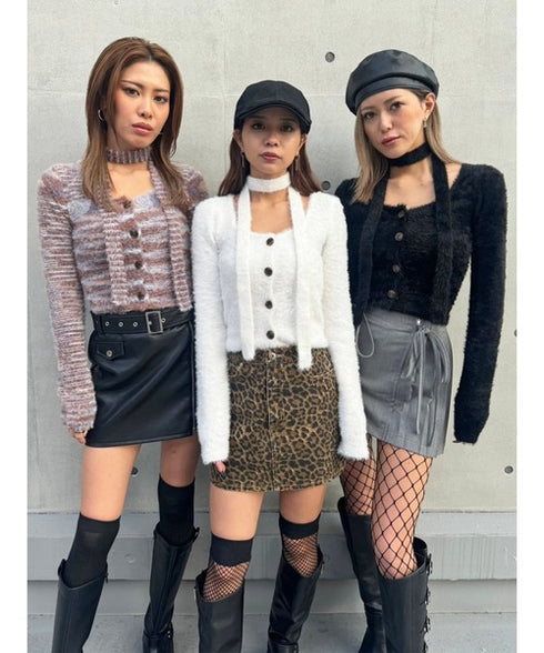 ストール付スクエアネックニットトップス