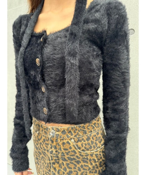 ストール付スクエアネックニットトップス