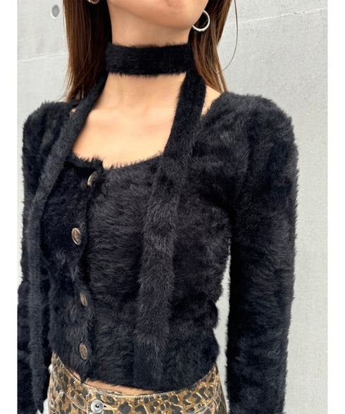 ストール付スクエアネックニットトップス