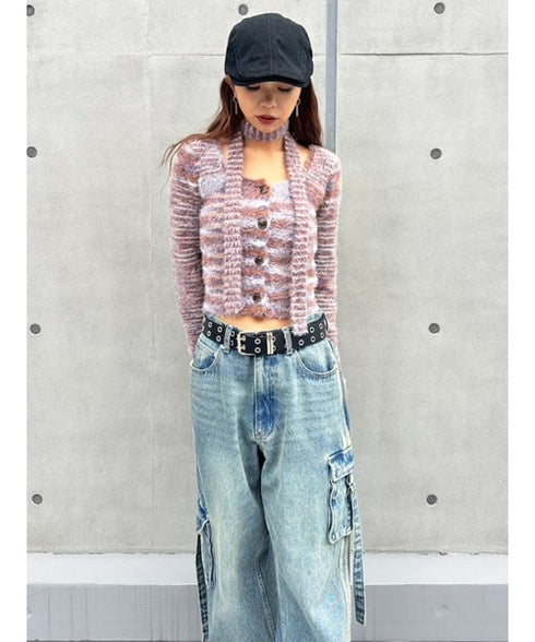 ストール付スクエアネックニットトップス