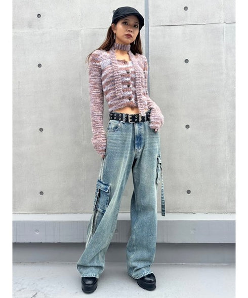 ストール付スクエアネックニットトップス