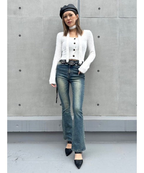 ストール付スクエアネックニットトップス