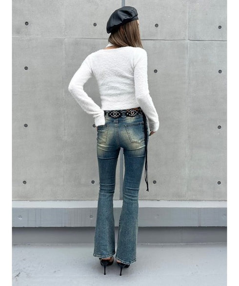 ストール付スクエアネックニットトップス