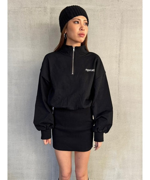 ハーフZIP裏毛ミニワンピース