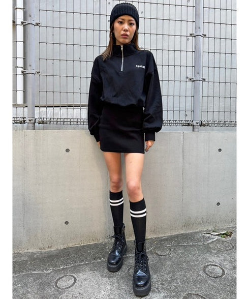 ハーフZIP裏毛ミニワンピース