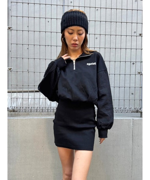 ハーフZIP裏毛ミニワンピース