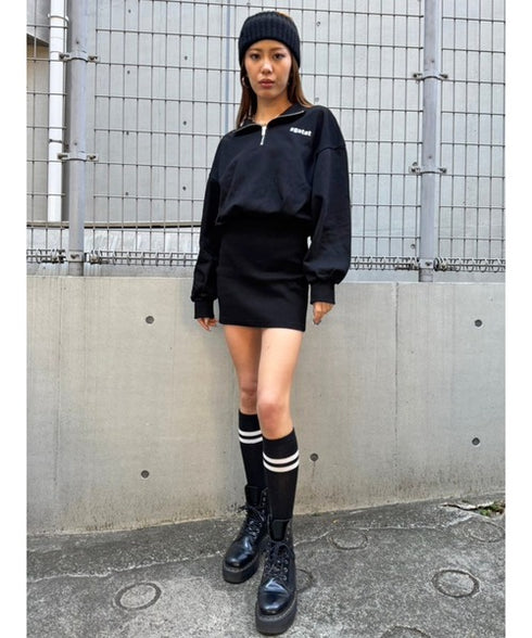 ハーフZIP裏毛ミニワンピース