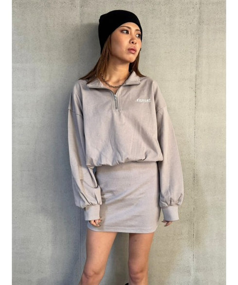 ハーフZIP裏毛ミニワンピース