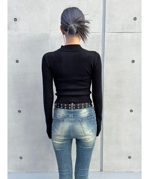 2パターン編地デザインニットTOP