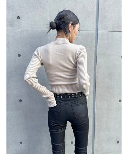 2パターン編地デザインニットTOP