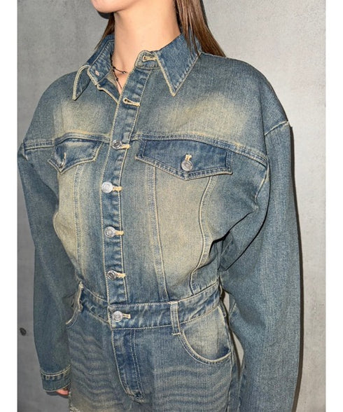 ヴィンテージ加工デニムオールインワン