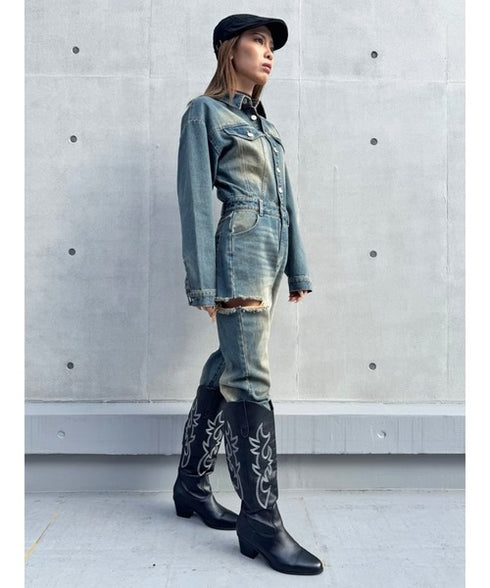 ヴィンテージ加工デニムオールインワン