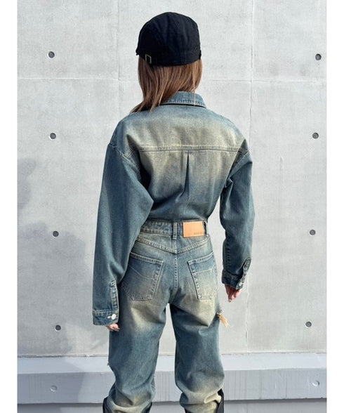 ヴィンテージ加工デニムオールインワン