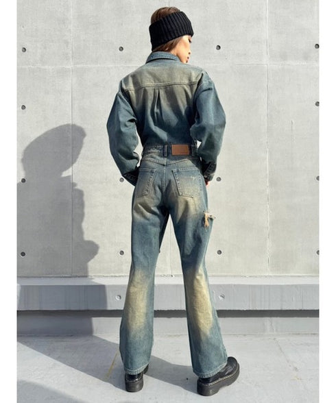 ヴィンテージ加工デニムオールインワン