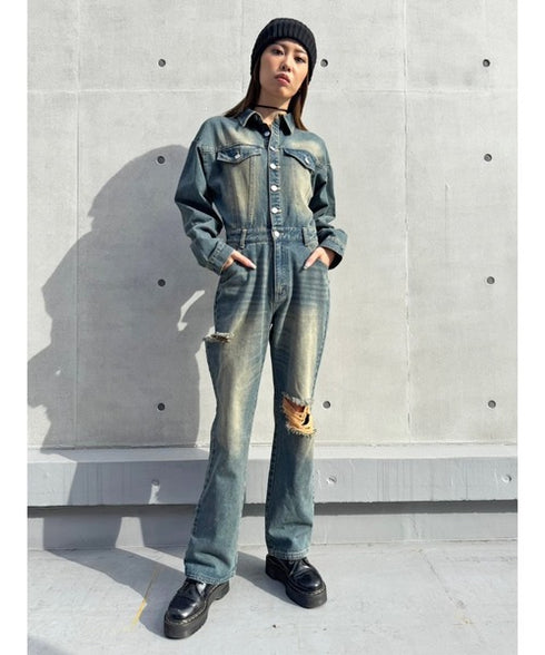 ヴィンテージ加工デニムオールインワン