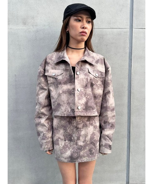 ニュアンス柄短丈シャツ