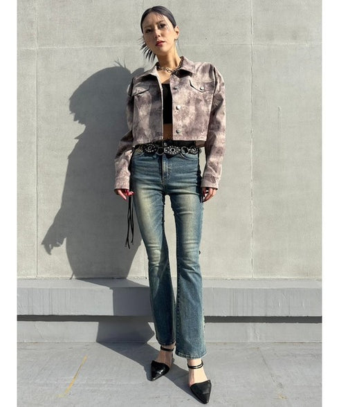 ニュアンス柄短丈シャツ