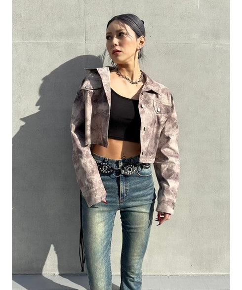 ニュアンス柄短丈シャツ