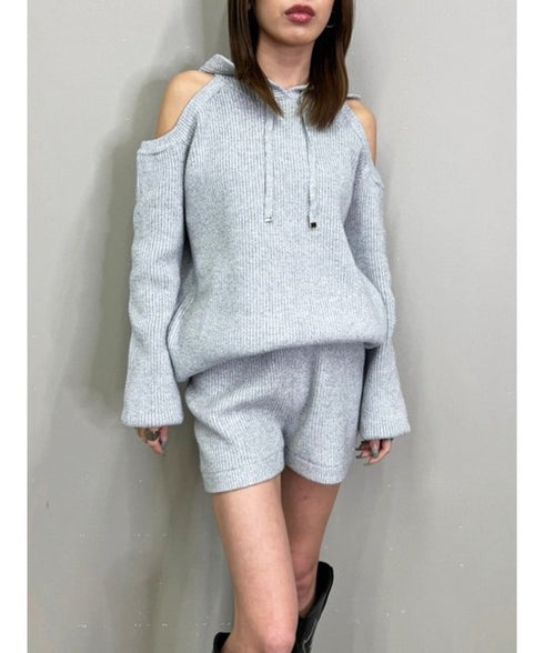 肩あきフードMIX二ットトップ