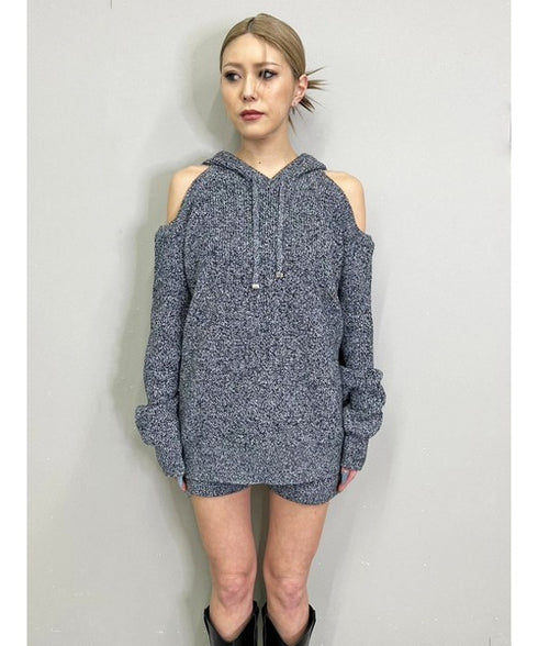 肩あきフードMIX二ットトップ