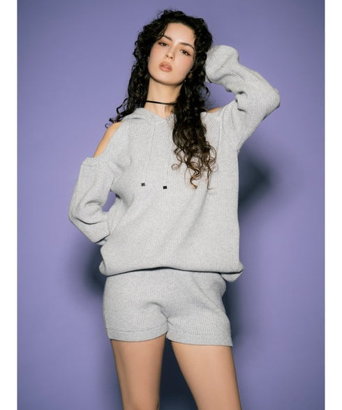 肩あきフードMIX二ットトップ