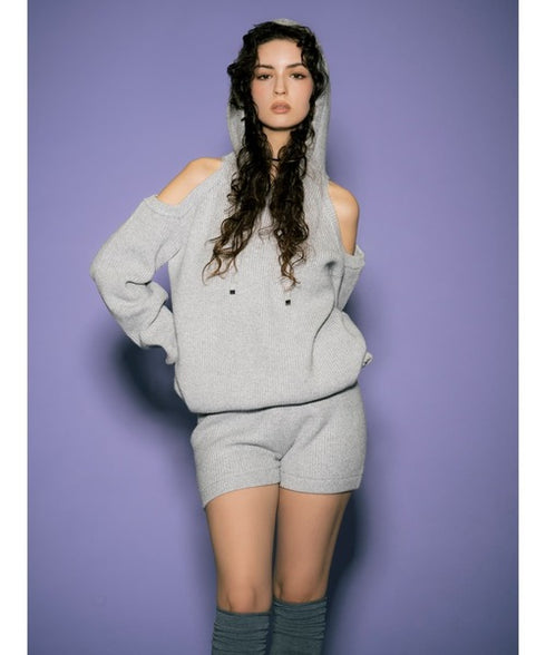 肩あきフードMIX二ットトップ