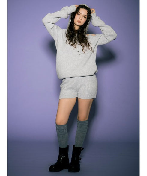 肩あきフードMIX二ットトップ