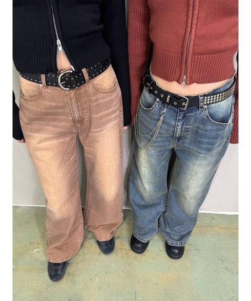 ヴィンテージライク加工ワイドパンツ