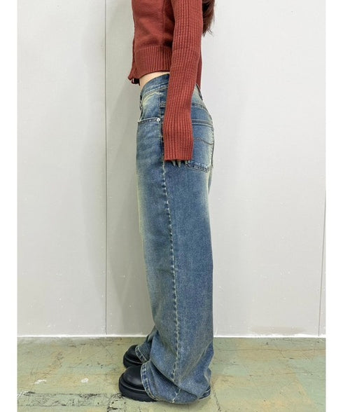 ヴィンテージライク加工ワイドパンツ