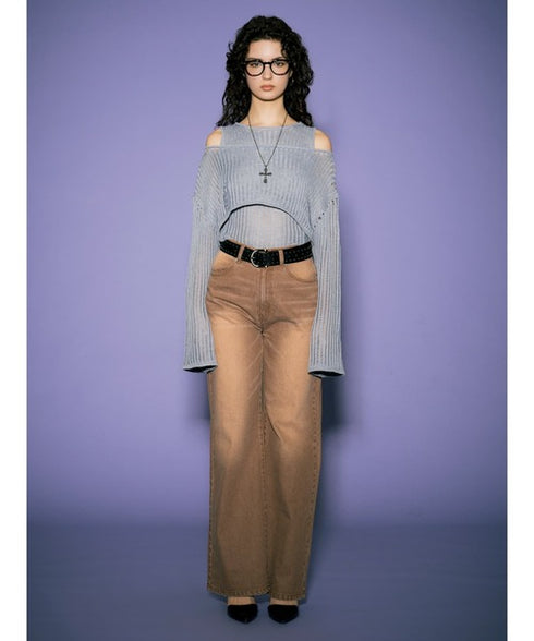 ヴィンテージライク加工ワイドパンツ