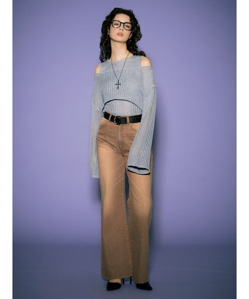 ヴィンテージライク加工ワイドパンツ