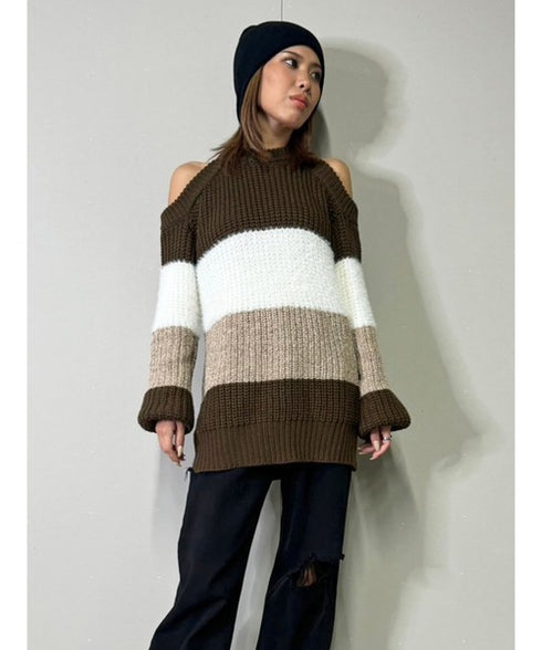 3カラー肩あきニットトップスⅡ