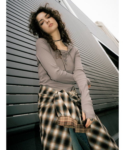 レースアップフードトップ