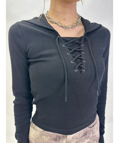 レースアップフードトップ
