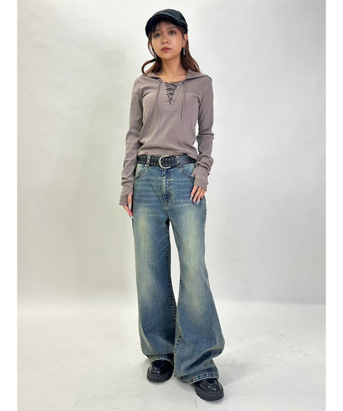 レースアップフードトップ