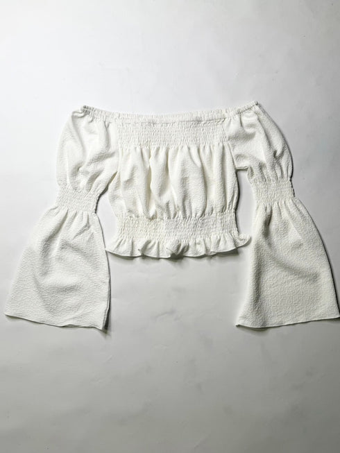 オフショルシャーリングトップス