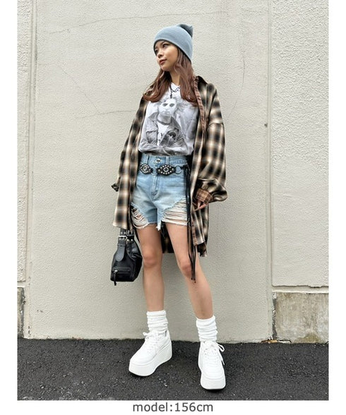 ハイダメージデニムショートパンツ