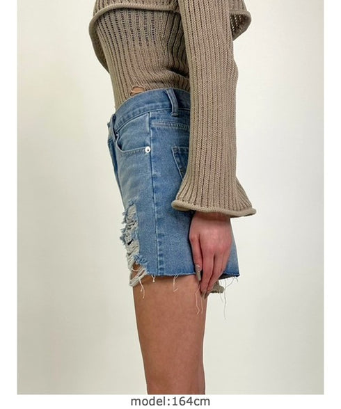 ハイダメージデニムショートパンツ