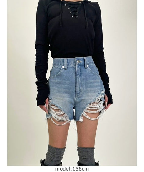 ハイダメージデニムショートパンツ
