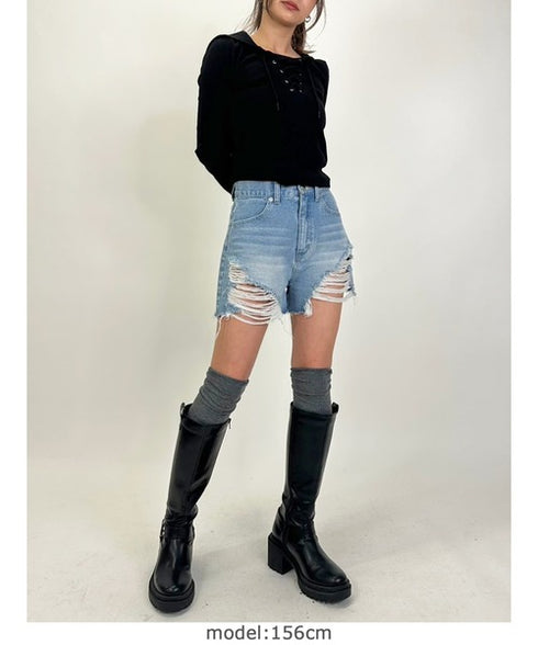 ハイダメージデニムショートパンツ