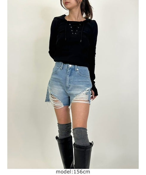 ハイダメージデニムショートパンツ