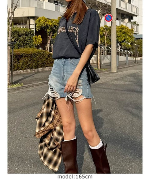 ハイダメージデニムショートパンツ