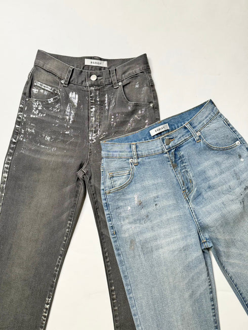 ホイルプリントデニムストレートパンツ