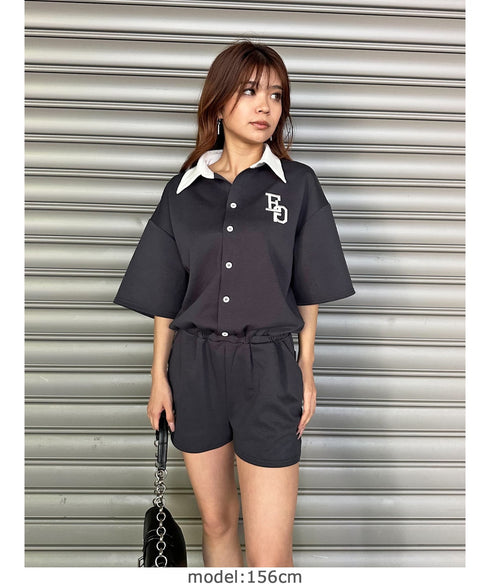 ラガーシャツ半袖オールインワン