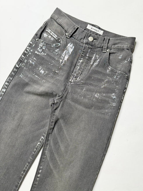 ホイルプリントデニムストレートパンツ