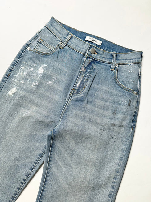 ホイルプリントデニムストレートパンツ