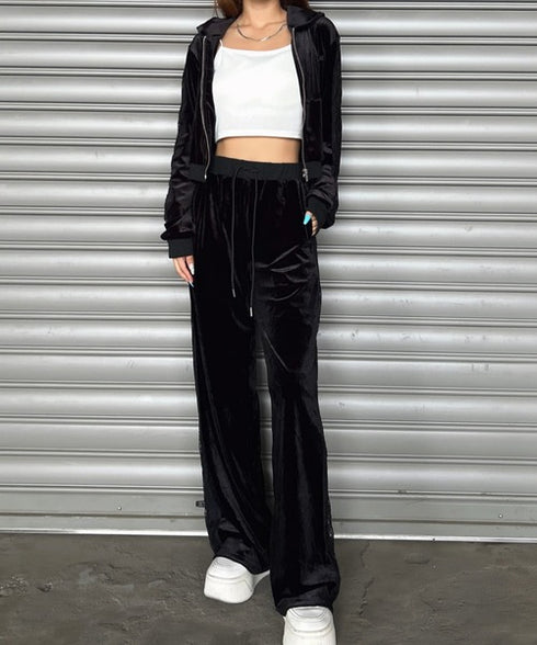 袖レースベロアパーカー